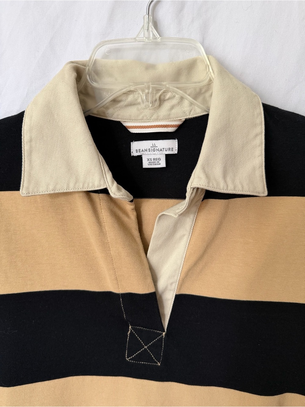 Classic Rugby Shirt Campus Style Cream Blue stripe collared top - Picture 2 of 6